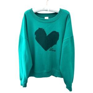 ANTHROPOLOGIE x Chiara Perano Maeve Green Heart Graphic Crewneck Sweatshirt | XL